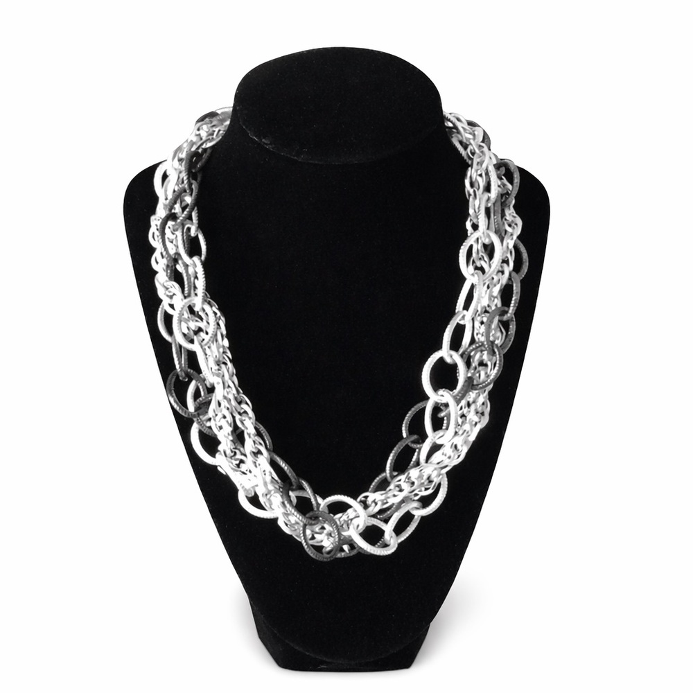 Chunky Mixed Metal Chain Necklace Statement Layered Silver Gold Tone
